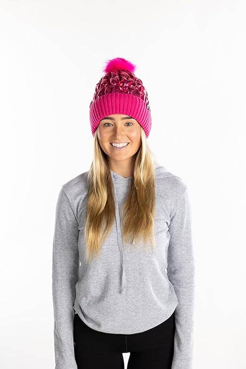 Puffer Faux Fur Pom Beanie - Candy Pink