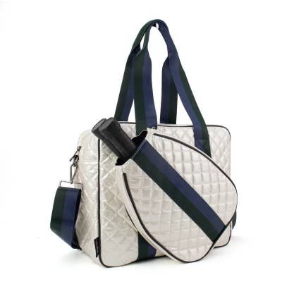 Pickle Ball Tote Diamond Pearl with Blue Stripe