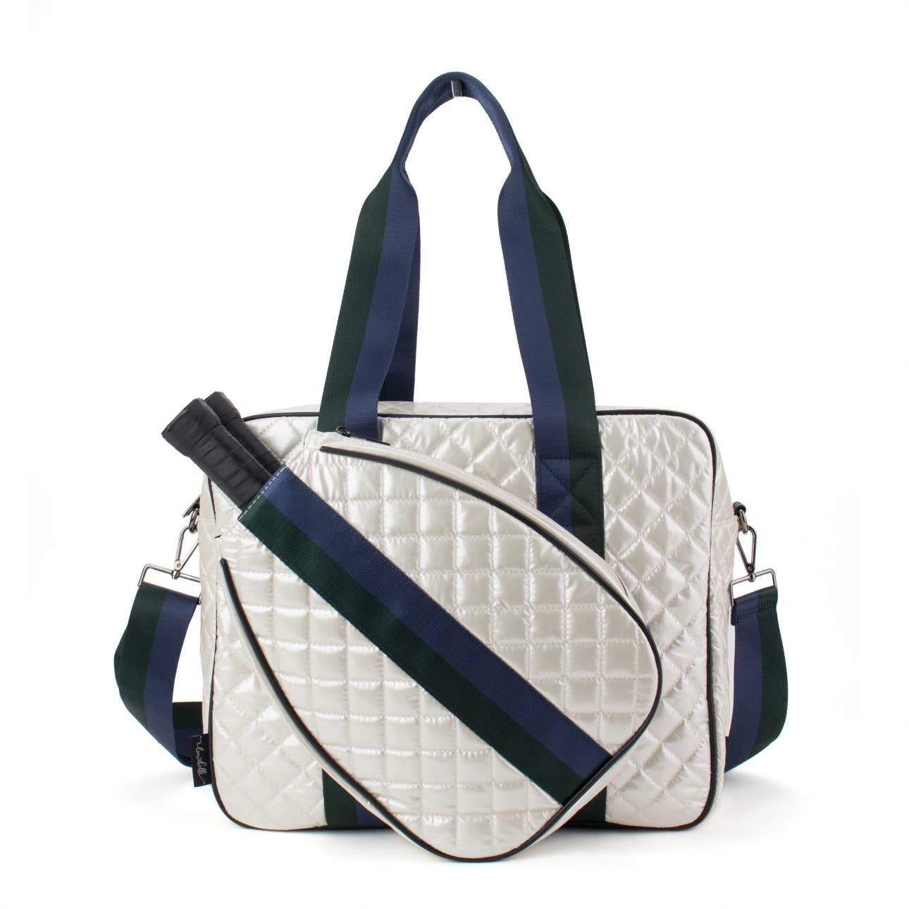 Pickle Ball Tote Diamond Pearl with Blue Stripe