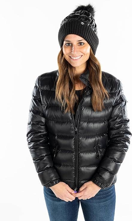 Puffer Faux Fur Pom Beanie - Black