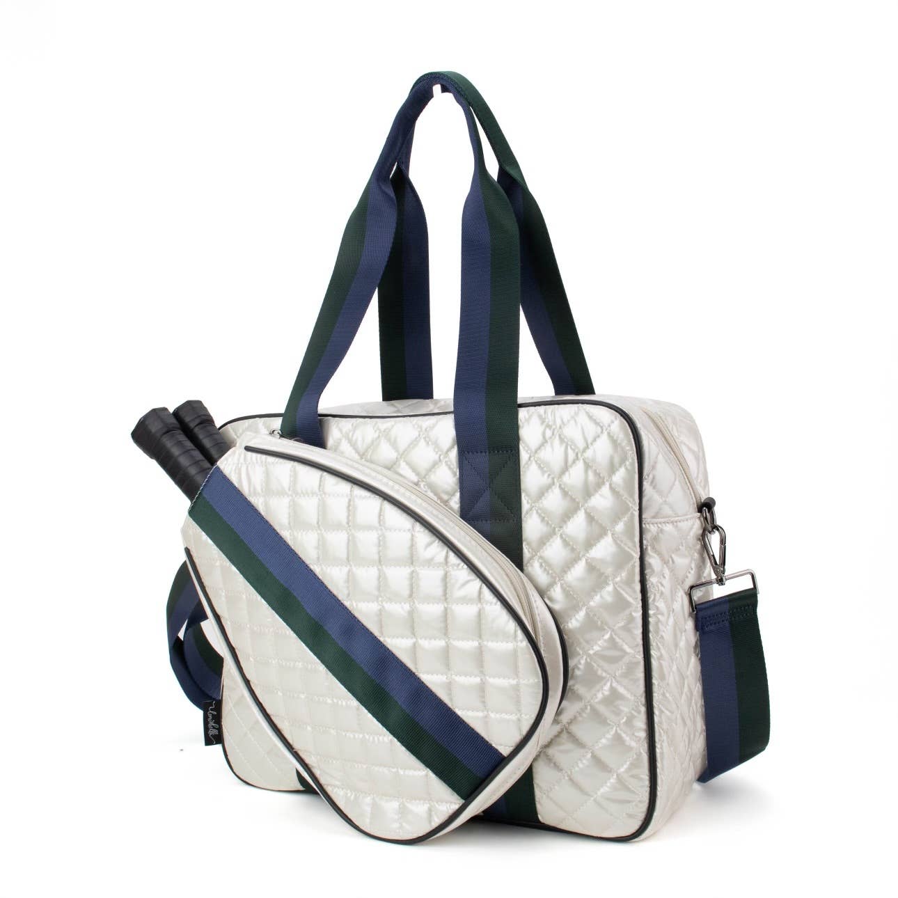Pickle Ball Tote Diamond Pearl with Blue Stripe