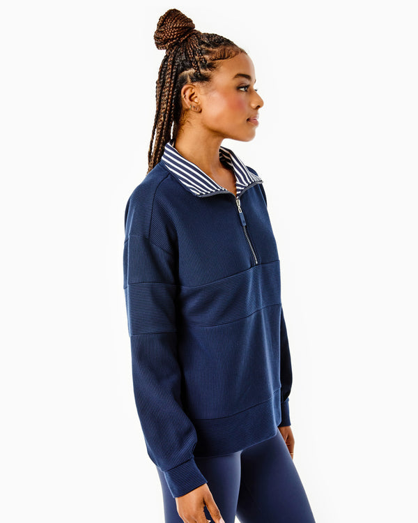 Ribbed Varsity Quarter Zip (Navy)