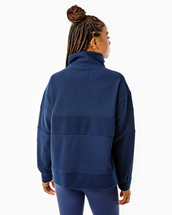 Ribbed Varsity Quarter Zip (Navy)