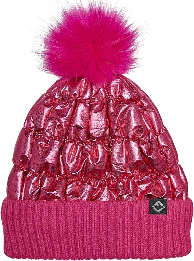 Puffer Faux Fur Pom Beanie - Candy Pink