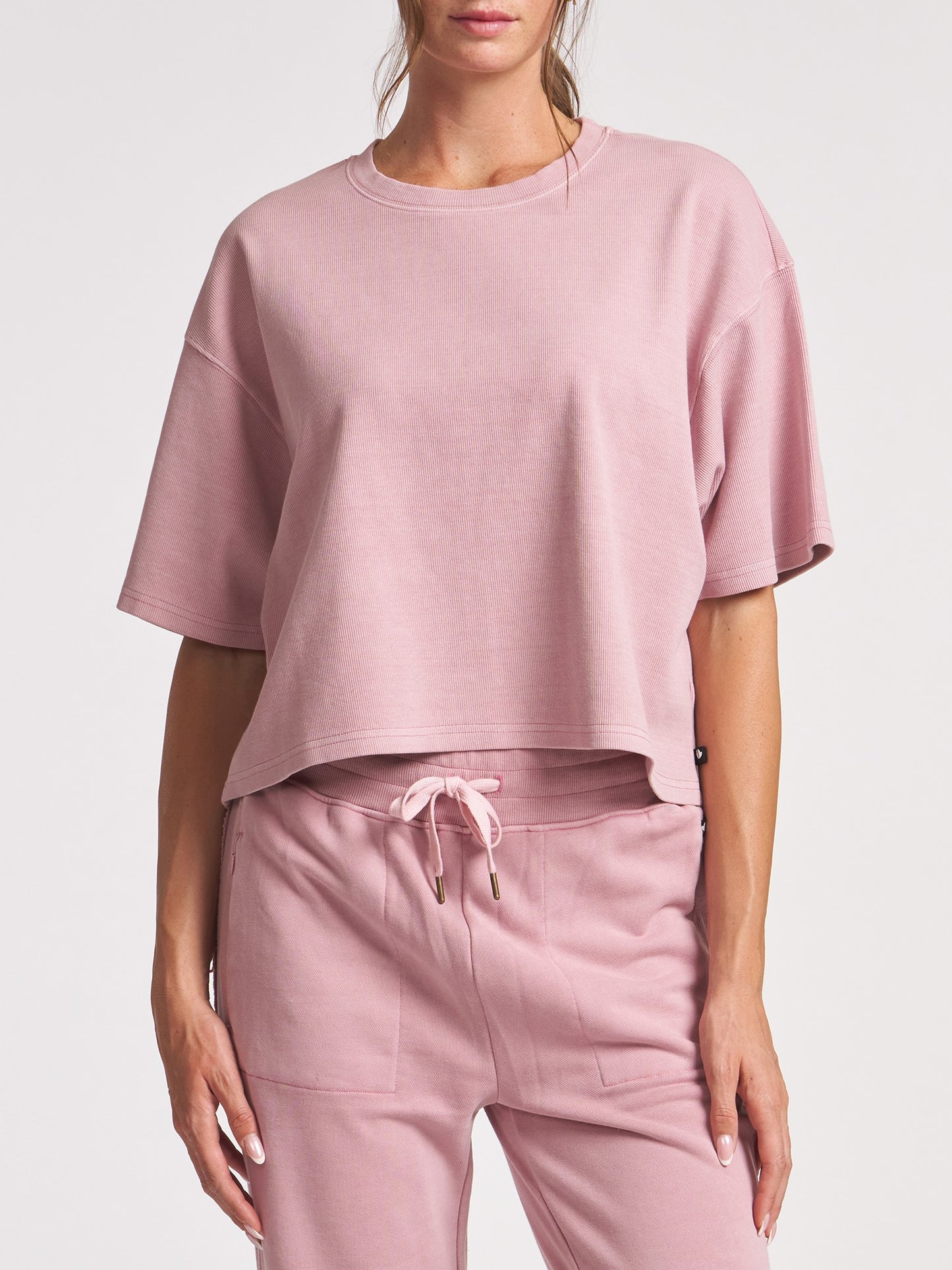 Washed Rib Side Tee (Washed Rose)