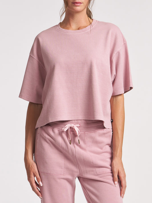Washed Rib Side Tee (Washed Rose)