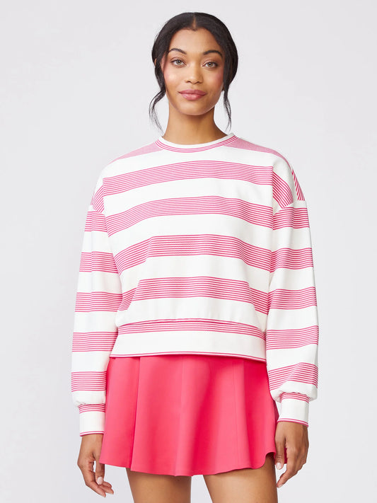 Stripe Pique Crew Neck Pullover (White Solar Pink)