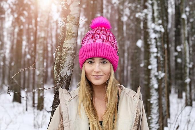 Puffer Faux Fur Pom Beanie - Candy Pink