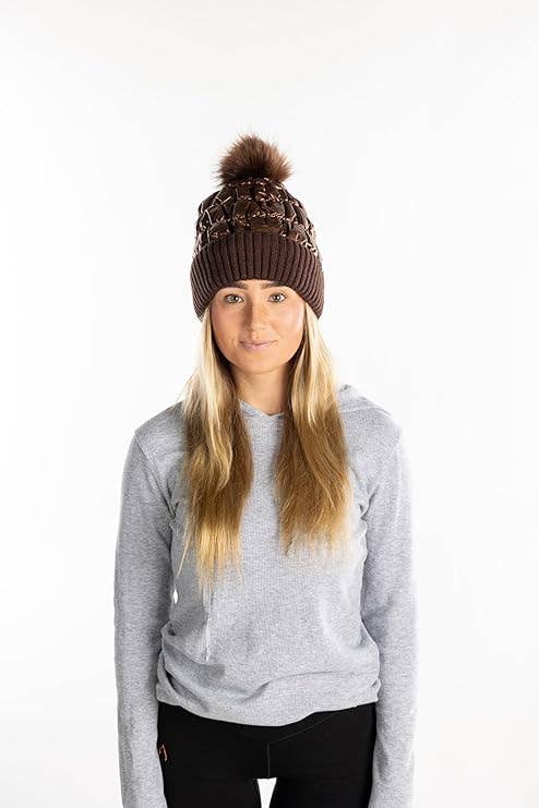 Puffer Faux Fur Pom Beanie - Bronze
