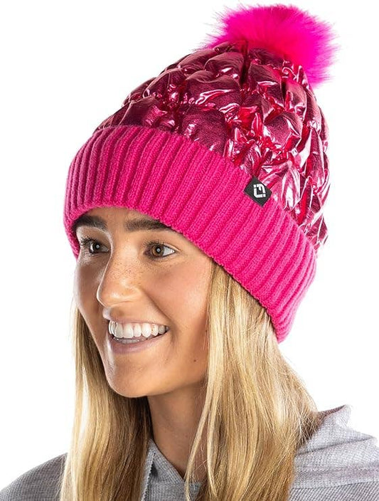 Puffer Faux Fur Pom Beanie - Candy Pink
